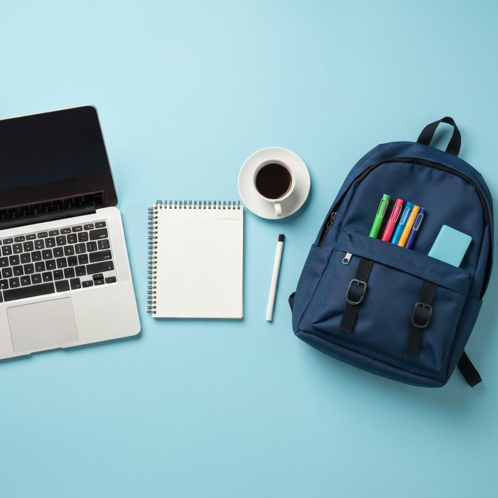 Organized desk with laptop and stationery