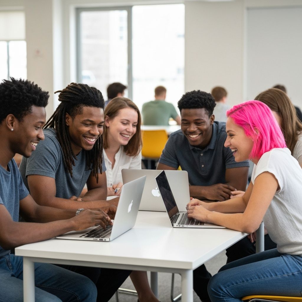Diverse group of university students collaborating